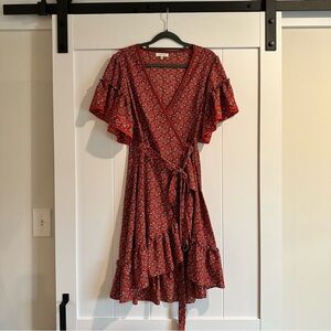 Red Floral Wrap Dress